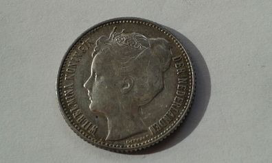 1/2 Gulden 1907 Niederlande Wilhelmina ca. 4,8g Silber