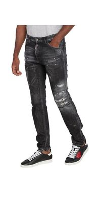 Dsquared2 Slim Fit Jeans Distressed Herren schwarz Designer Denim