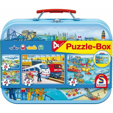 Schmidt Puzzle Transport 4in1 im Blechkasten (26,26,48,48 Teile)