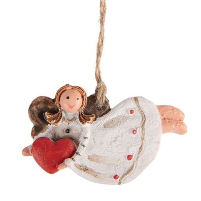 Clayre & Eef Weihnachtsanhänger Engel 7x1x5 cm Weiß Kunststoff (Gr. 7x1x5 cm)