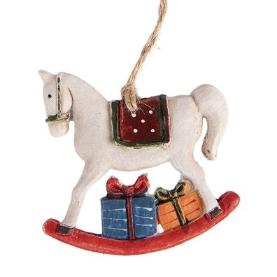 Clayre & Eef Weihnachtsanhänger Schaukelpferd 7x1x7 cm Weiß Kunststoff (Gr. 7x1x7 cm)