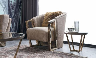 Moderne Sessel Einsitzer Stoff Wohnzimmer Braun Polster Sitzer Sitz