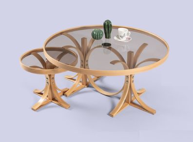 Hellbraune Wohnzimmer Couchtische Designer Runde Sofatische 2tlg Set