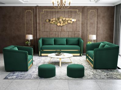 Sofagarnitur 3 + 2 + 1 Sitzer Ledersofa Couch Wohnlandschaft Garnitur Design Modern
