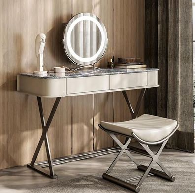 Beiger Schminktisch Design Schlafzimmer Möbel Luxus Holz Schminktische