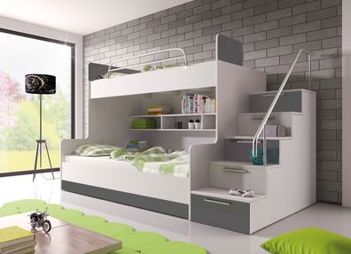 Doppelstockbett Etagenbett Hochglanz Hochbett 90x200 Kinderbett NEU FARBE GRAU