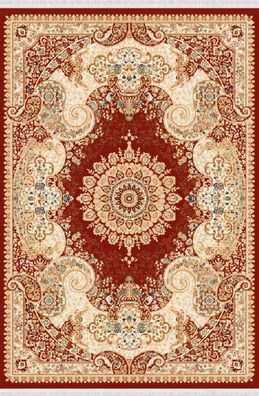 Orient Teppich Wohnzimmerteppich Kurzflor Bordüre Klassisch Rot Beige 150x233