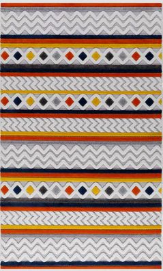 Teppich Kurzflor Retro Design Ornamente Bunt Kinderstube Wohnzimmer Teppiche