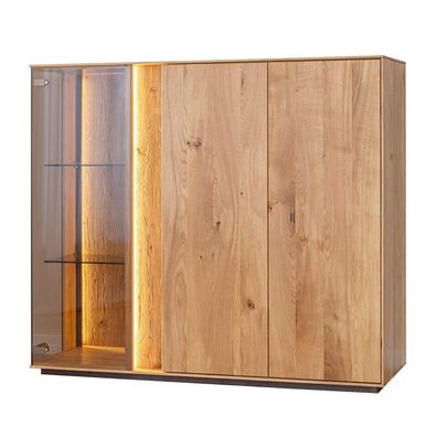 Hellbraune Vitrine Designer Esszimmer Anrichte Holz Schränke LED-Schrank