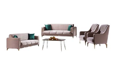 Sofagarnitur Sofa 3 + 3 + 1 + 1 Sitzer Wohnzimmer Set 4tlg Sofas Modern Beige Stil