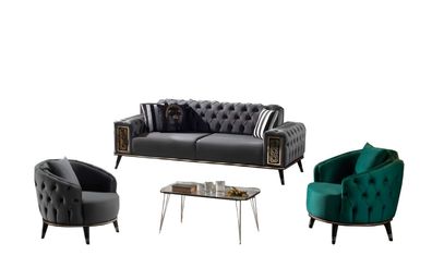 Sofagarnitur Sofa 3 + 1 + 1 Sitzer Wohnzimmer Set 3tlg Sofas Modern Schwarz Stil