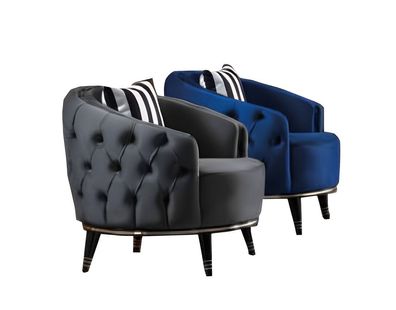 Sessel 1 Sitzer Wohnzimmer Moderne Design Chesterfield Blau Möbel Luxus