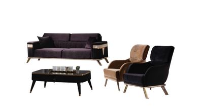 Sofagarnitur Sofa 3 + 1 + 1 Sitzer Wohnzimmer Set 3tlg Sofas Modern Lila Stil