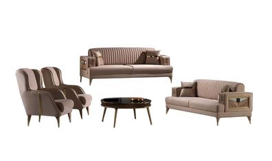 Sofagarnitur Sofa 3 + 1 + 1 Sitzer Wohnzimmer Set 3tlg Sofas Modern Beige Stil