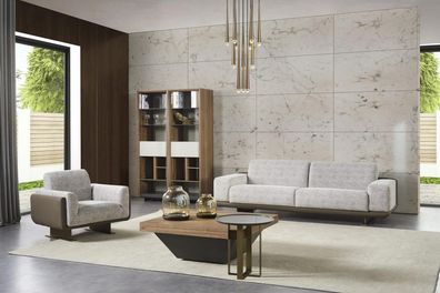 Sofagarnitur Dreisitzer Einsitzer Polstersofa Grau Gruppe Sofa Design