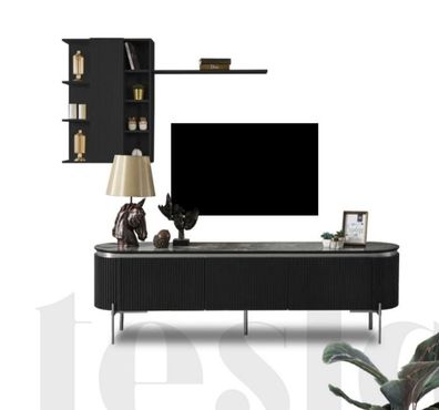 Wohnzimmer Set Besteht aus Schwarz TV Lowboard und Wandschrank 2tlg