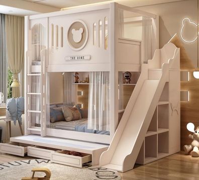 Holz Etagenbett Doppelstockbett Hochbett Stockbett Kinderbett mit Rutsche