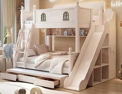 Etagenbett Holz weiß – Hochbett Kinderbett mit Rutsche und Stauraum