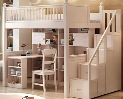 Etagenbett weiß Holz mit Schreibtisch Doppelstockbett Jugendbett Kinderbett