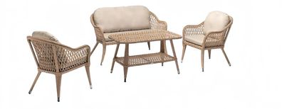 Moderne Beige Gartenmöbel Luxus Sofagarnitur Tisch Hochwertig Sessel Sitzgruppe
