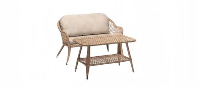 Moderne Beige Gartenmöbel Luxus Sofagarnitur Tisch Hochwertig Sitzgruppe