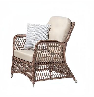 Sessel Design Terrasse Polster Polster Moderne Luxus Beige Hochwertig Rattan