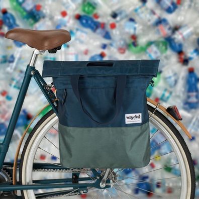 Recycelte Shopper-Fahrradtasche Urban Proof 20 Liter - Blau/Grün