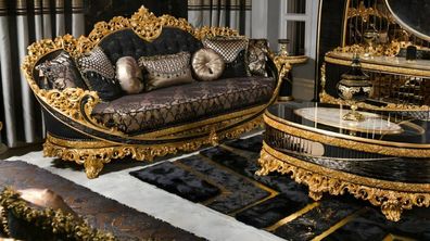 Modernes schwarzes 4-Sitzer Sofa mit gemustertem Textilbezug