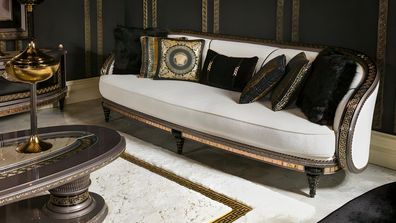 Modernes weißes 3-Sitzer Sofa aus Textil mit Holzrahmen