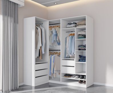 Garderoben-Set TRES D/B offener Kleiderschrank mit 4 Kleiderstangen 5 Schubladen