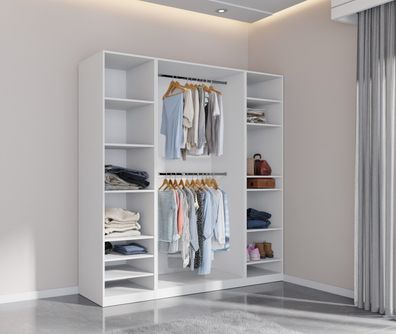 Garderoben-Set TRES G/B offener Kleiderschrank mit 3 Kleiderstangen und Fächer