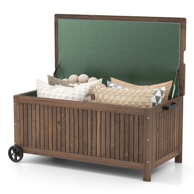Gartenbox Holz 213 L, Aufbewahrungsbox mit Rädern, Kissenbox 114 x 58,5 x 51 cm