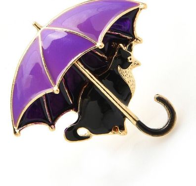 Katze mit Regenschirm Brosche, Tier Schmuck, Tier Brosche (B2702261)