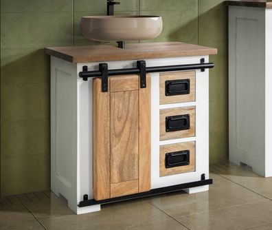 Waschbeckenunterschrank 68x64cm 'Slyder' Mango weiß & natur