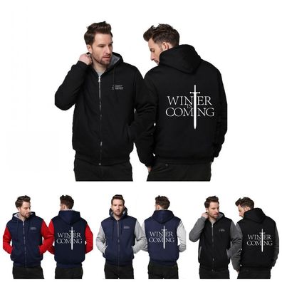 Men"s GAME OF Thrones WINTER IS COMING Fleece Hoodie Zipper Mantel Sweater Jacket