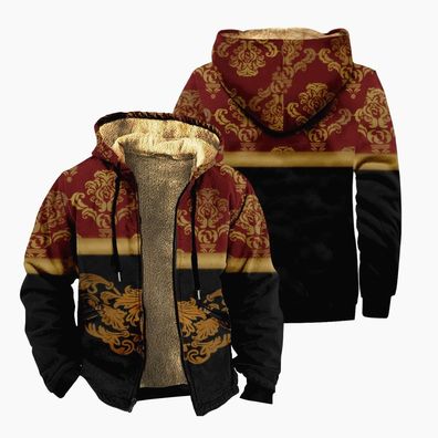 Mens Retro Middle Century Winter Fleece Hoodie Zip Jacket Hoody Sweater