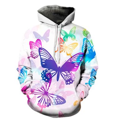 Butter fly Print Hoodie Long Sleeve Casual Pullover Jacket