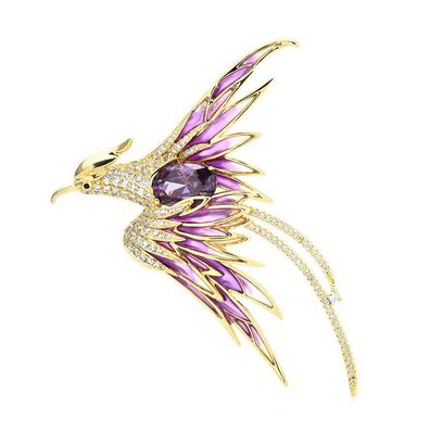 Lila Phönix Brosche, blaue Vogel Brosche, Tier Schmuck, Tier Brosche (B27022610)