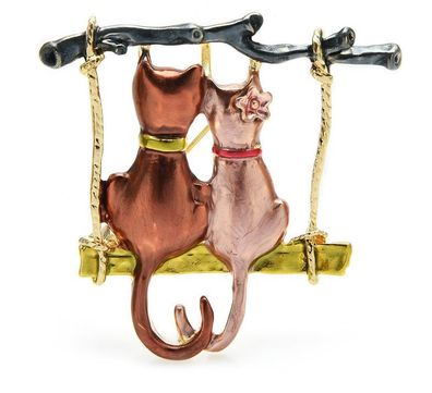 Katzen Brosche, Katzen Paar Brosche, Tier Brosche, Tier Schmuck (B27022620)