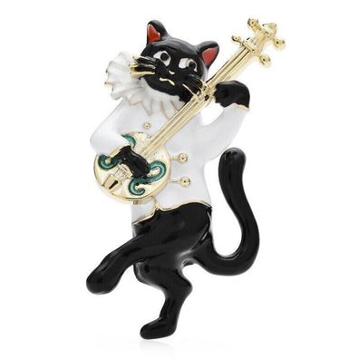 Gitarren Katzen Brosche, Tier Schmuck, Emaille Katzen Brosche (B27022620)