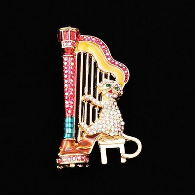 Mehrfarbige Katze mit roter Harve Brosche, Strass Tier, Tier Schmuck (B270226)