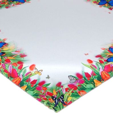 Frühling Tulpen Schmetterlinge Tischwäsche Pflegeleicht Stoff Bedruckt