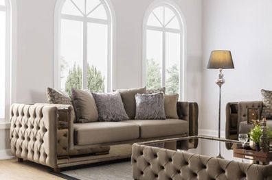Chesterfield Sofa 4 Sitz Wohnzimmer Modern Design Blau Sofas Textil Couchen