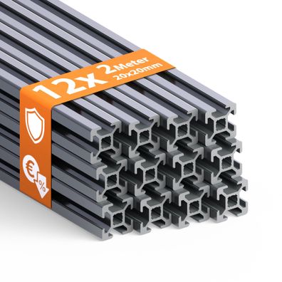 Tivendis Konstruktionsprofil 20x20 Nut 6 Set 12 Stück 2 Meter Aluminium