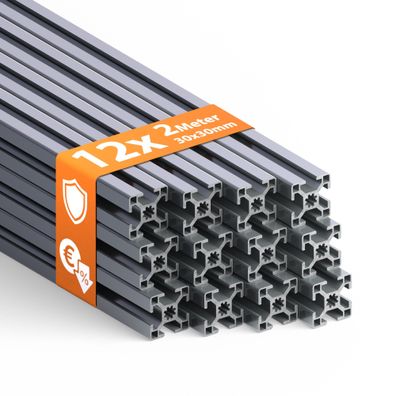 Tivendis Konstruktionsprofil 30x30 Nut 8 Set 12 Stück 2 Meter Aluminium