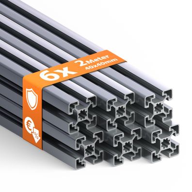 Tivendis Konstruktionsprofil 40x40 Nut 8 Set 6 Stück 2 Meter Aluminium