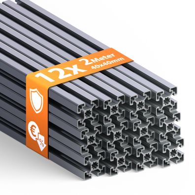Tivendis Konstruktionsprofil 40x40 Nut 8 Set 12 Stück 2 Meter Aluminium