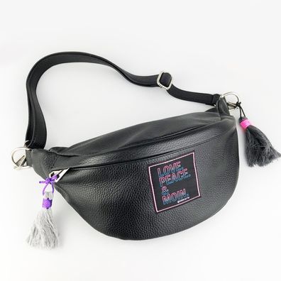Love Peace Moin Hipbag Leder Tasche schwarz goldmarie Gürteltasche XL Neon-Label