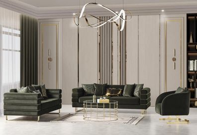 Luxus Sitzgarnitur Polstergarnitur Sitzpolster Lounge Sofa Grüne 3 + 3 + 1