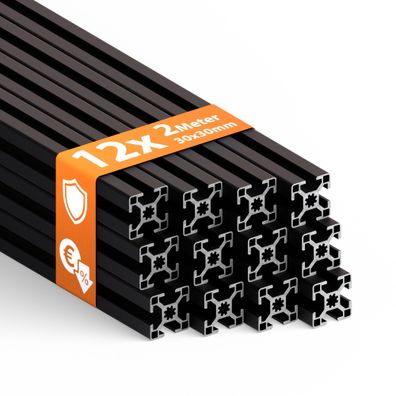 Tivendis Konstruktionsprofil 30x30 Nut 8 Set 12 Stück 2 Meter Aluminium